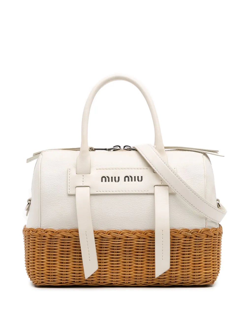 Miu Miu Pre-Owned 2000-2025 ウィッカートリム レザー トップハンドル サッチェルバッグ - ブラウン Miu Miu Pre-Owned 2000-2025 ウィッカートリム レザー トップハンドル サッチェルバッグ - ブラウン