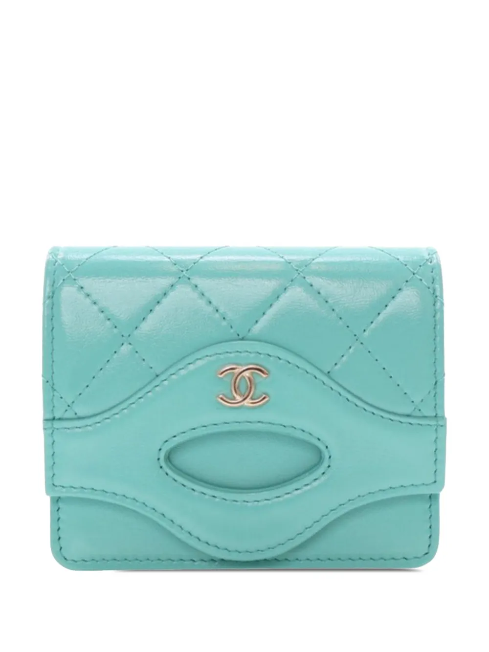 CHANEL Pre-Owned 2021-2025 CC Quilted Calfskin Flap card holder - ブルー CHANEL Pre-Owned 2021-2025 CC Quilted Calfskin Flap card holder - ブルー