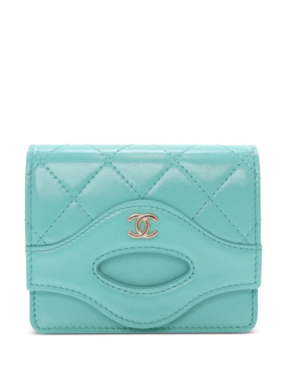 CHANEL Pre-Owned 2021-2025 CC Quilted Calfskin Flap card holder - ブルー CHANEL Pre-Owned 2021-2025 CC Quilted Calfskin Flap card holder - ブルー