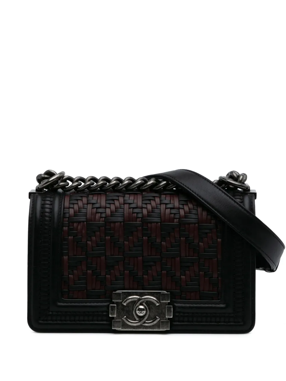 CHANEL Pre-Owned 2015-2016 Small Bicolor Woven Calfskin Boy Flap CHANEL Pre-Owned 2015-2016 Small Bicolor Woven Calfskin Boy Flap