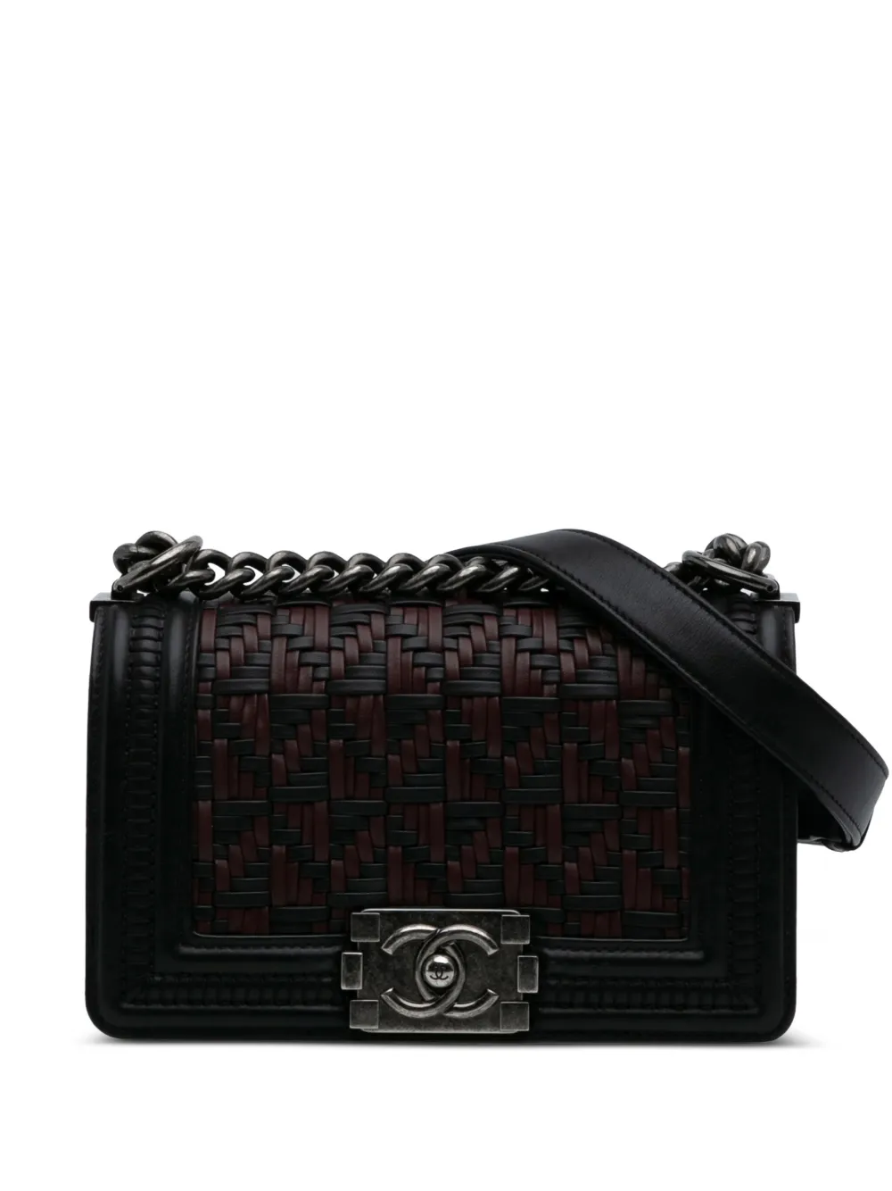 CHANEL Pre-Owned 2015-2016 スモール バイカラー ウーブンカーフスキン ボーイ フラップ ショルダーバッグ - CHANEL Pre-Owned 2015-2016 スモール バイカラー ウーブンカーフスキン ボーイ フラップ ショルダーバッグ -