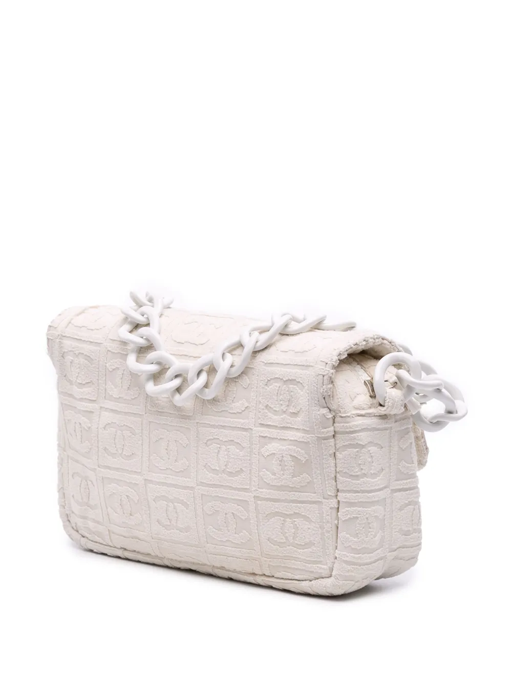 Pre-owned Chanel 2002-2003 Terry Cloth Sport Line Flap Shoulder Bag In White