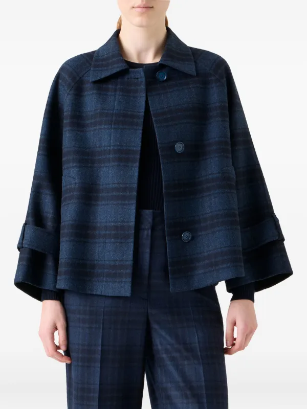 AKRIS チェック柄 テーラードジャケット Akris チェック ジャケット | ブルー | FARFETCH JP