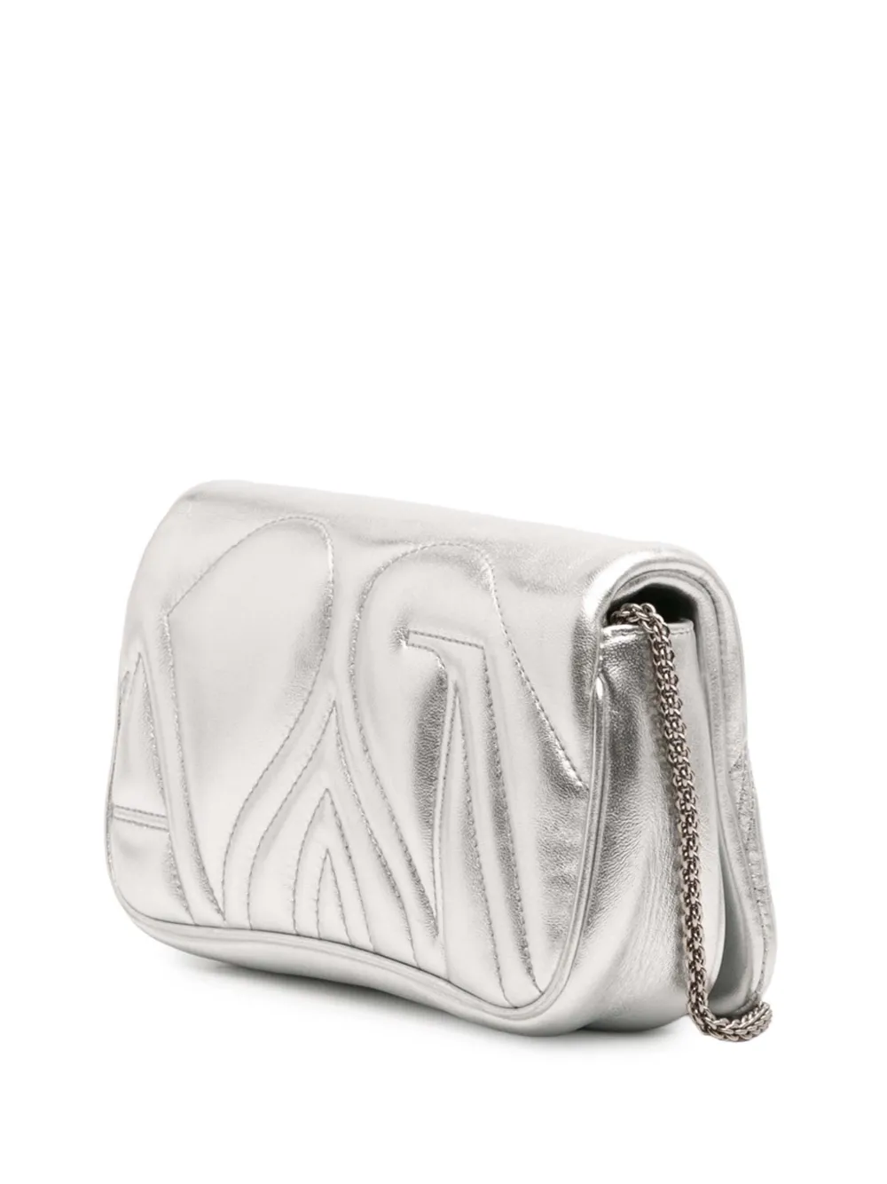 Pre-owned Alexander Mcqueen 2010-2025 Mini Lambskin The Seal Chain Crossbody Bag In Silver