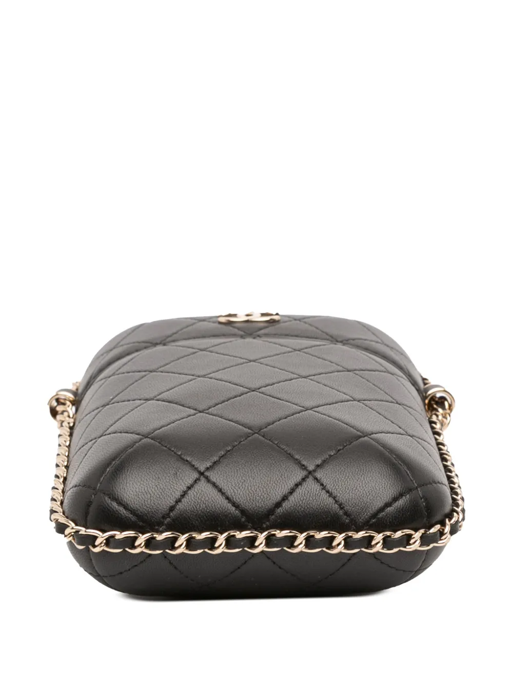 Pre-owned Chanel 2021-2025 Cc Quilted Lambskin Chain Around Phone Holder Crossbody Bag In Black
