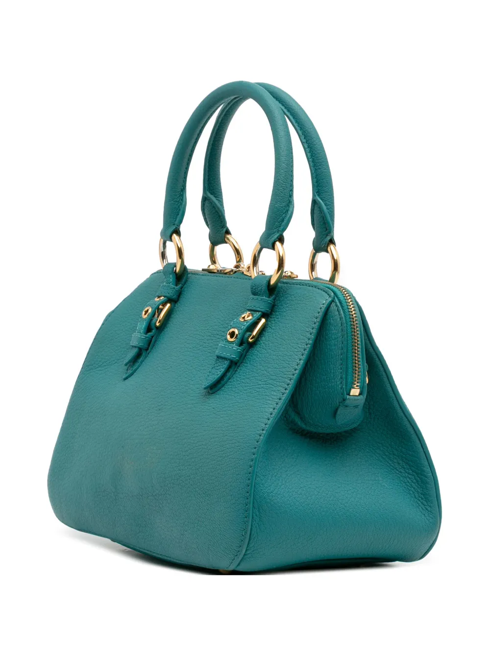 Pre-owned Miu Miu 2010-2025 Goatskin Madras Satchel In Blue
