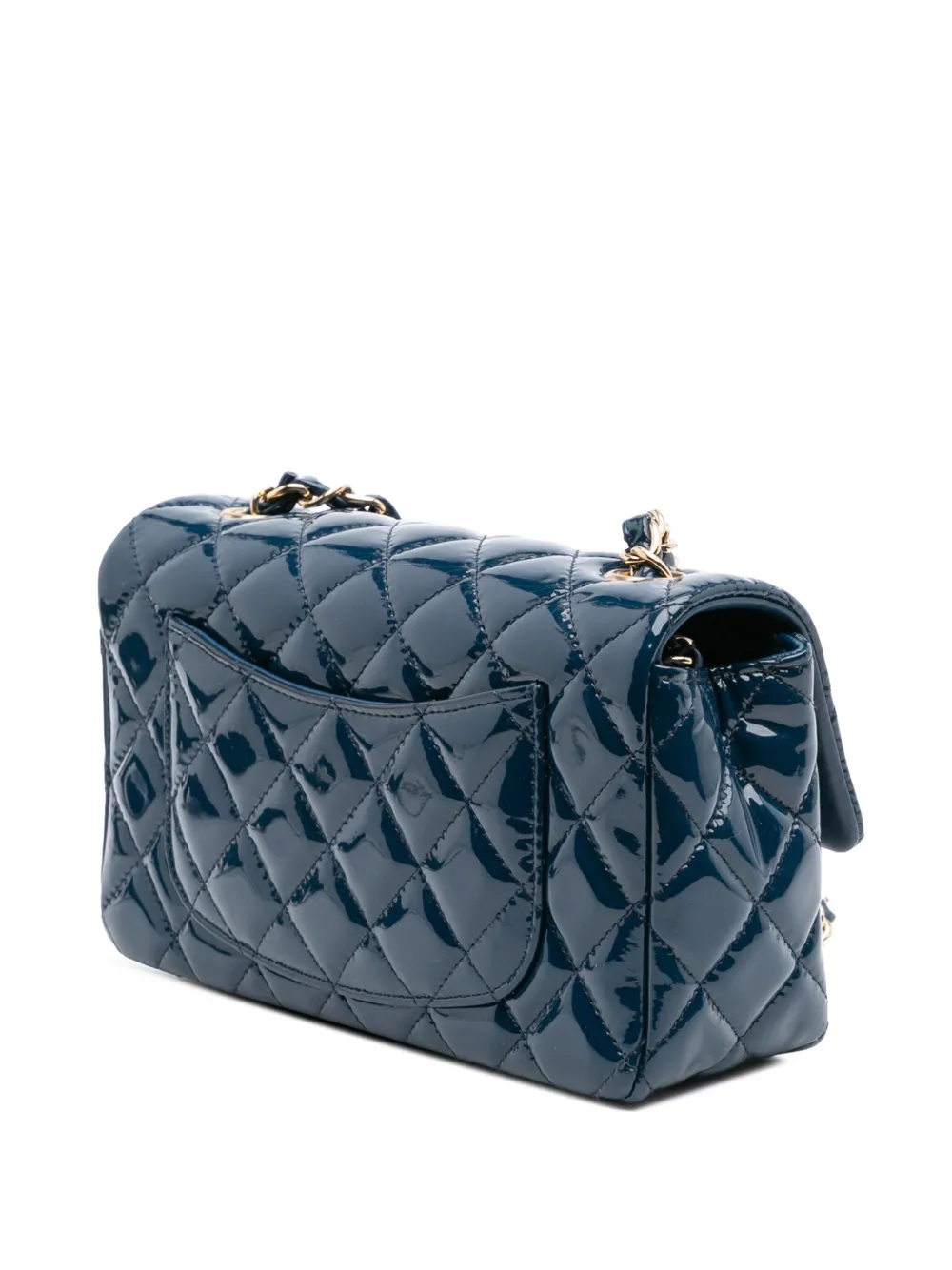 Pre-owned Chanel 2018 Mini Rectangular Classic Patent Single Flap Crossbody Bag In Blue
