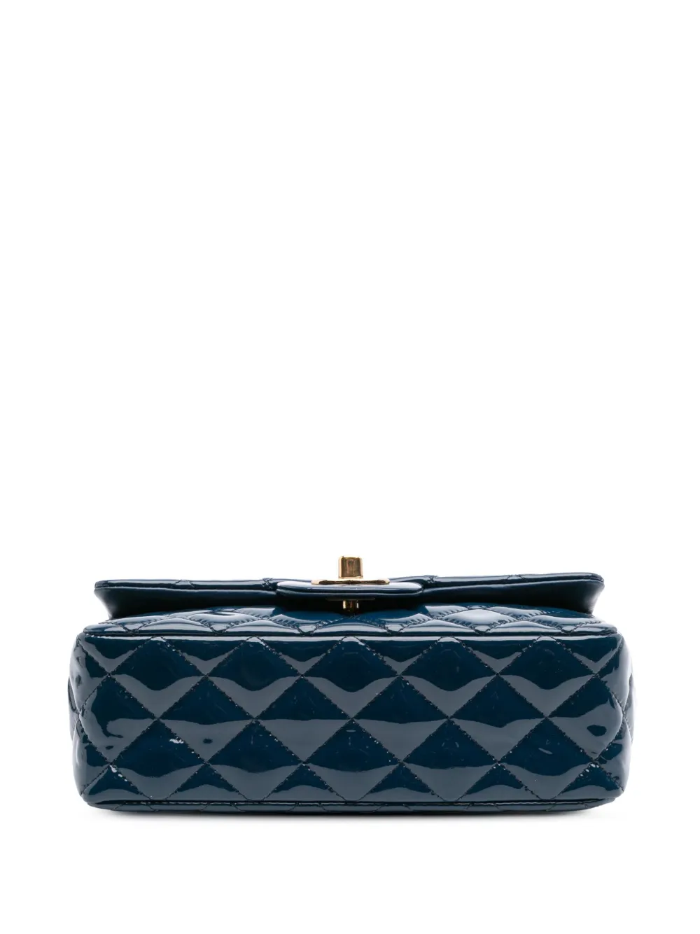 Pre-owned Chanel 2018 Mini Rectangular Classic Patent Single Flap Crossbody Bag In Blue