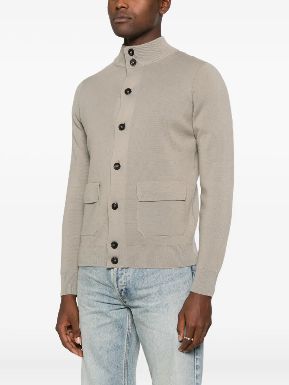 Filippo De Laurentiis Ribbed-trim Cardigan In Gray