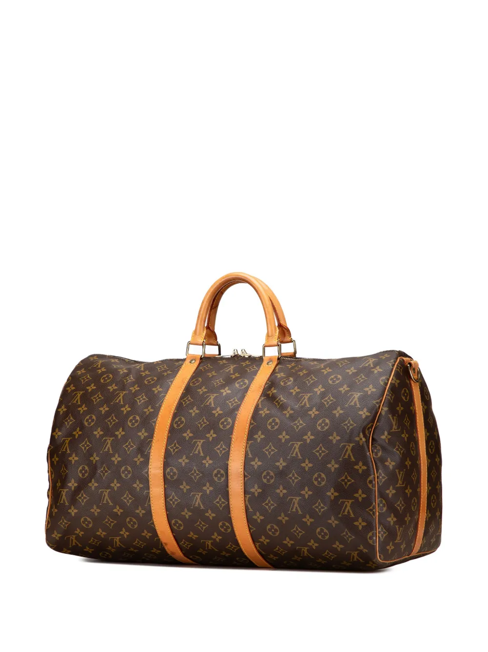 Pre-owned Louis Vuitton 1993 Monogram Keepall Bandouliere 55 Travel Bag In Brown