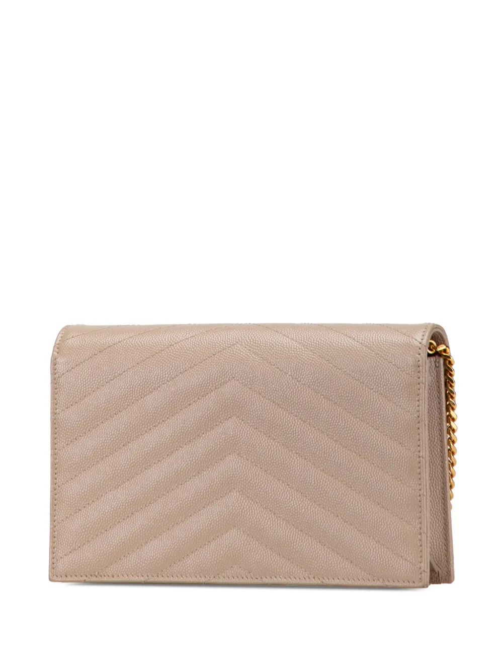 Pre-owned Saint Laurent 2025 Grain De Poudre Cassandre Envelope Chain Wallet Crossbody Bag In Brown