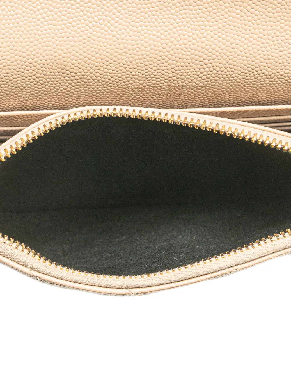 Pre-owned Saint Laurent 2025 Grain De Poudre Cassandre Envelope Chain Wallet Crossbody Bag In Brown