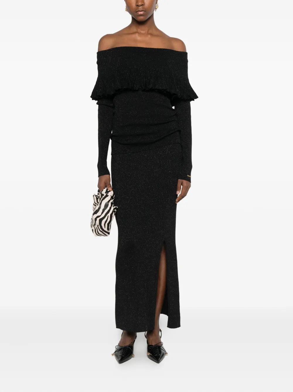 TWINSET Knit midi skirt with lurex - Zwart