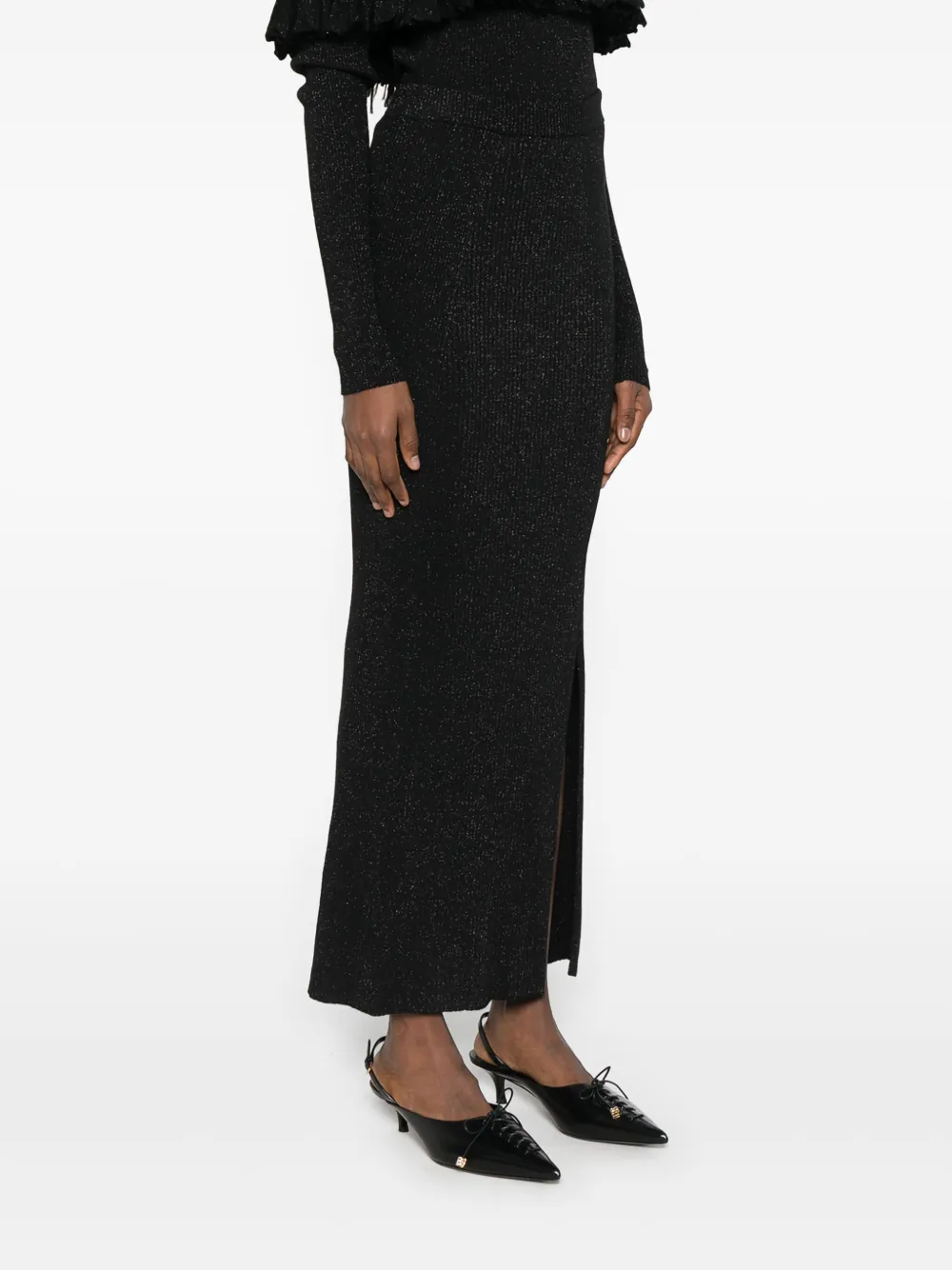 TWINSET Knit midi skirt with lurex Zwart