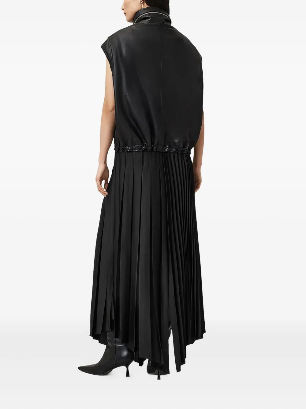 Allsaints Jax Pleated Midi Skirt In Black