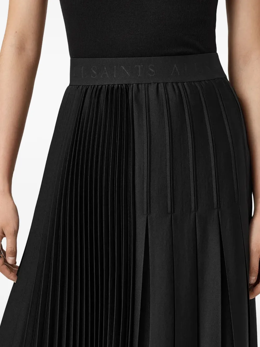Allsaints Jax Pleated Midi Skirt In Black