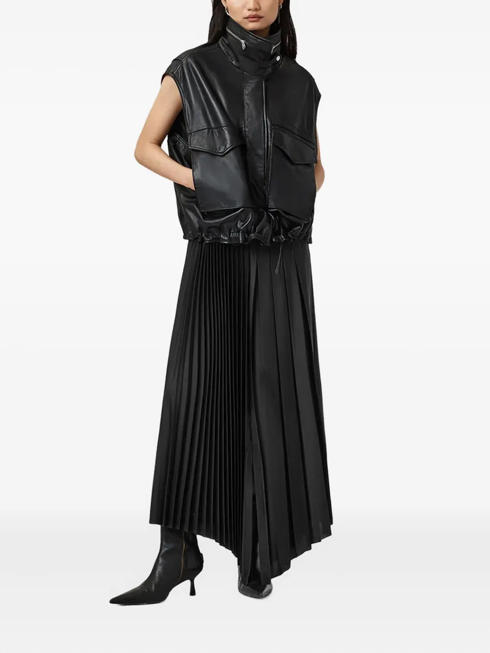AllSaints Jax midi-rok met plooien - Zwart