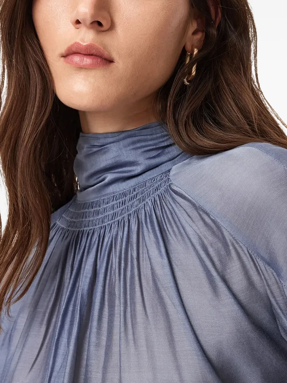Allsaints Pearla High-neck Blouse In Blue