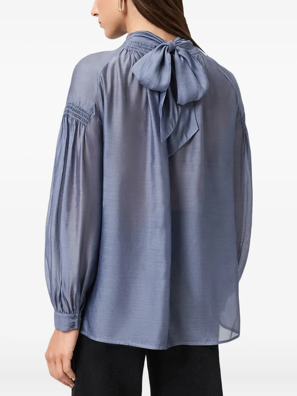 Allsaints Pearla High-neck Blouse In Blue