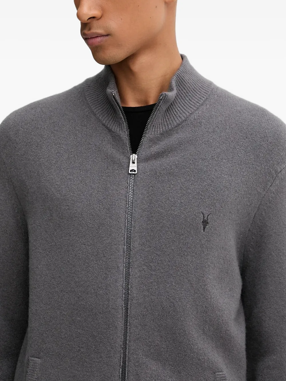 AllSaints Statten Ramskull vest met rits Grijs