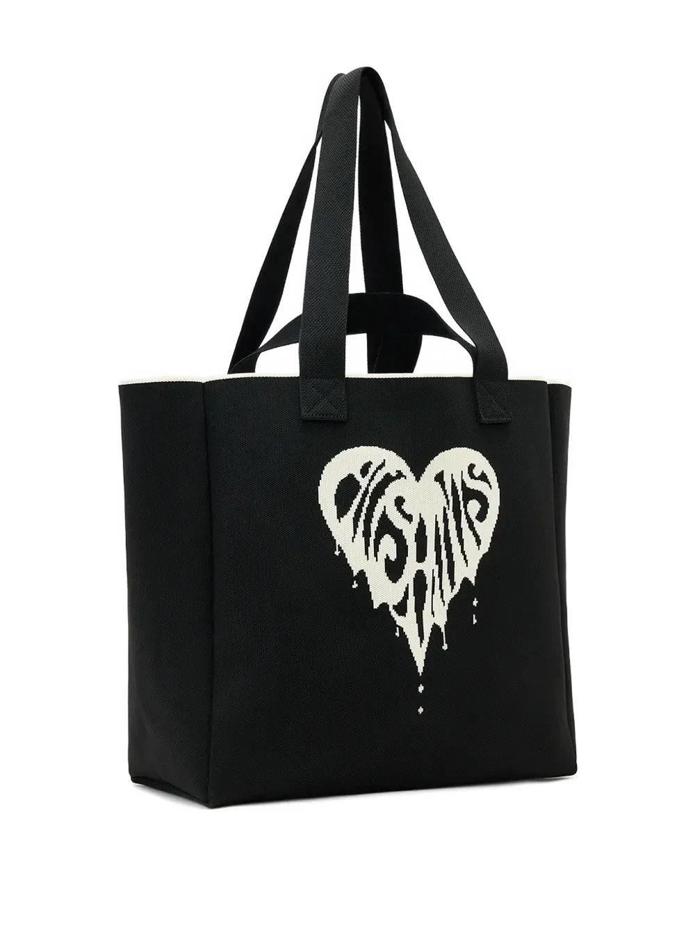 Allsaints Izzy Heart Large Knitted Tote Bag In Black