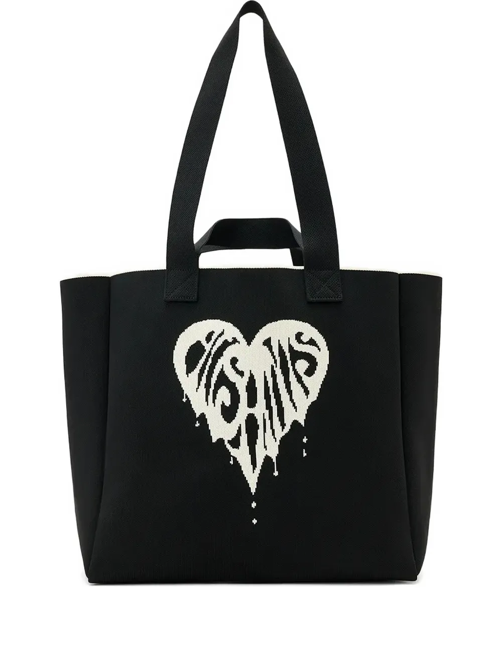 Allsaints Izzy Heart Large Knitted Tote Bag In Black