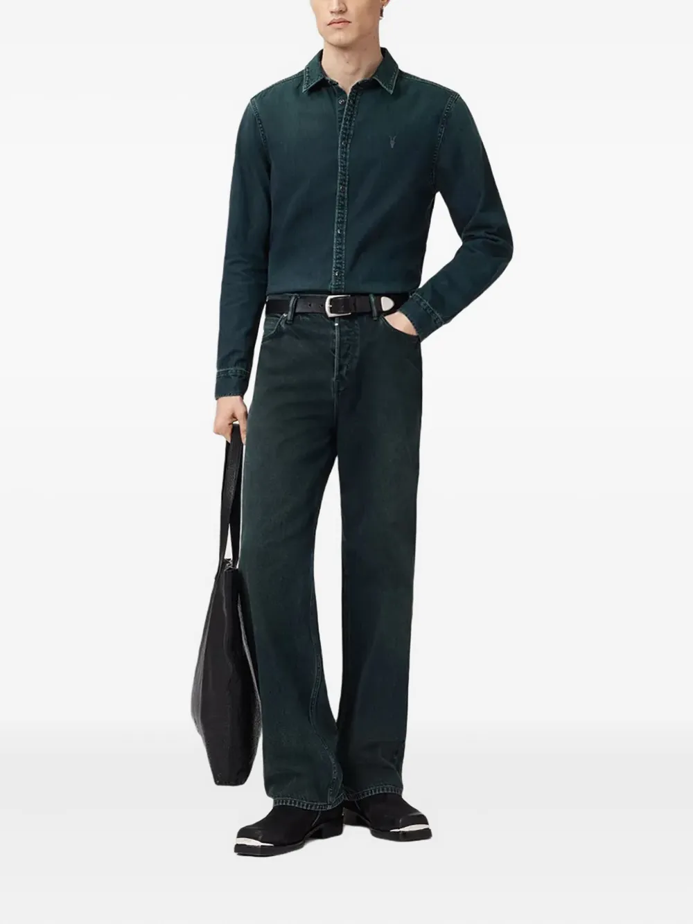 AllSaints Gleason overhemd met geborduurde doodskop - Groen