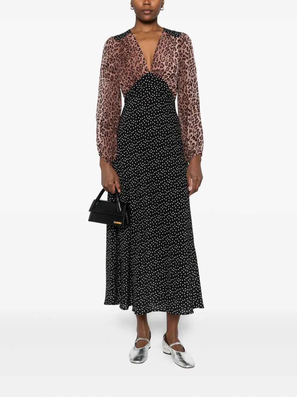 Rixo Kaila midi-jurk met stippen - Bruin