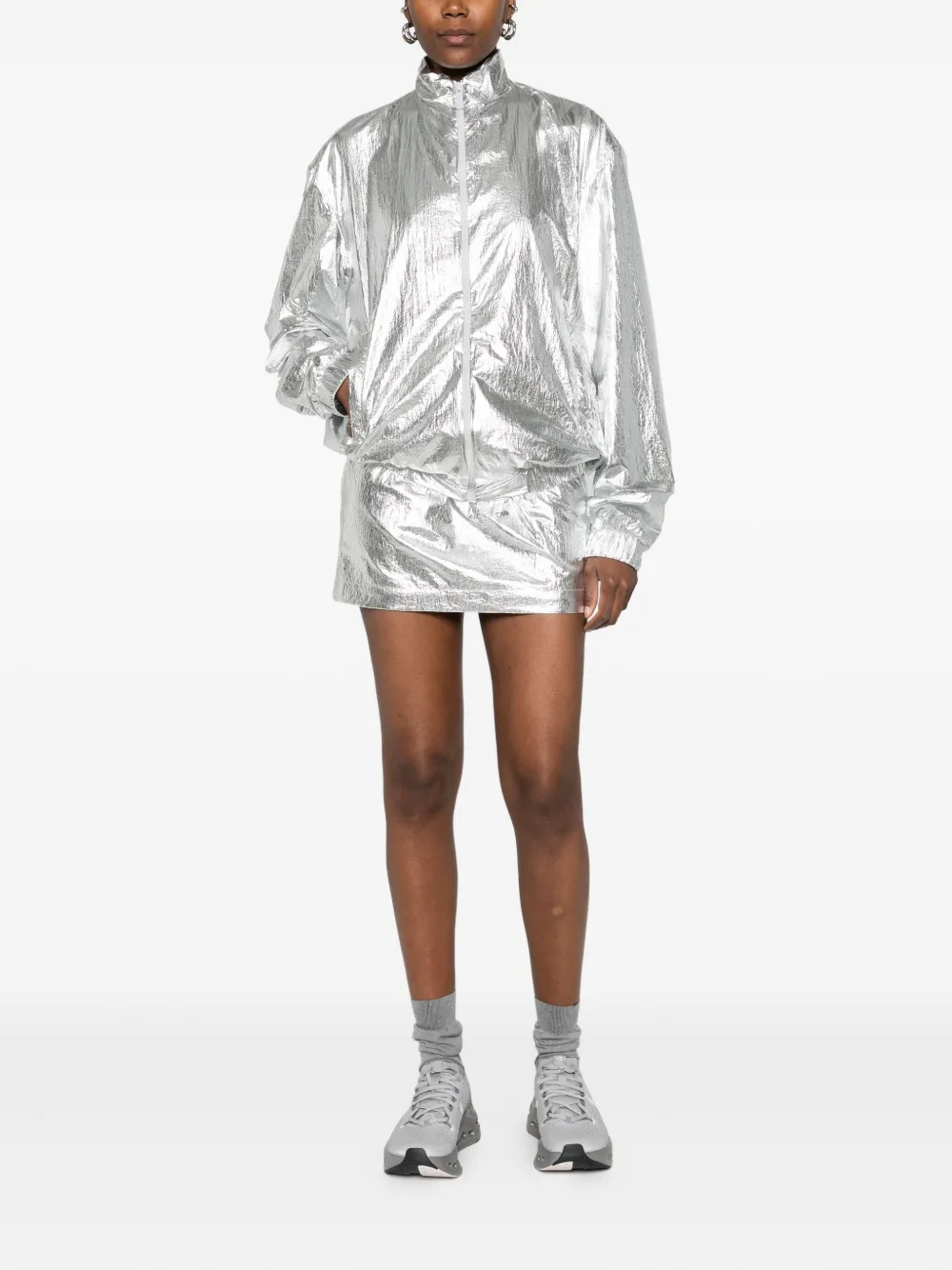 MEDEEA elasticated-waist mini skirt - SILVER