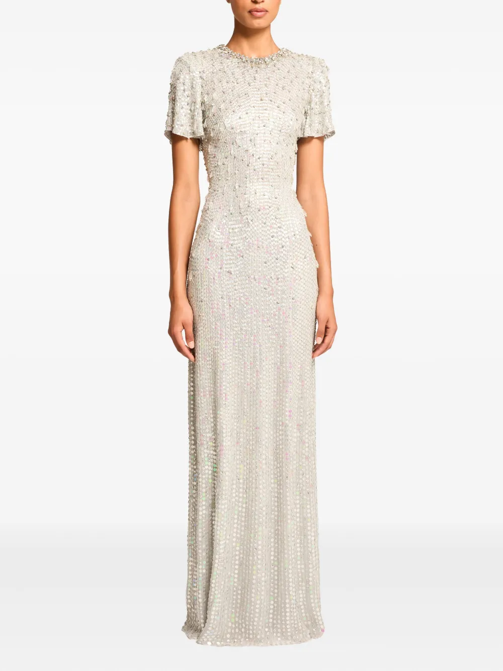 Jenny Packham Serenity Sequin-embellishment Gown In Neutral