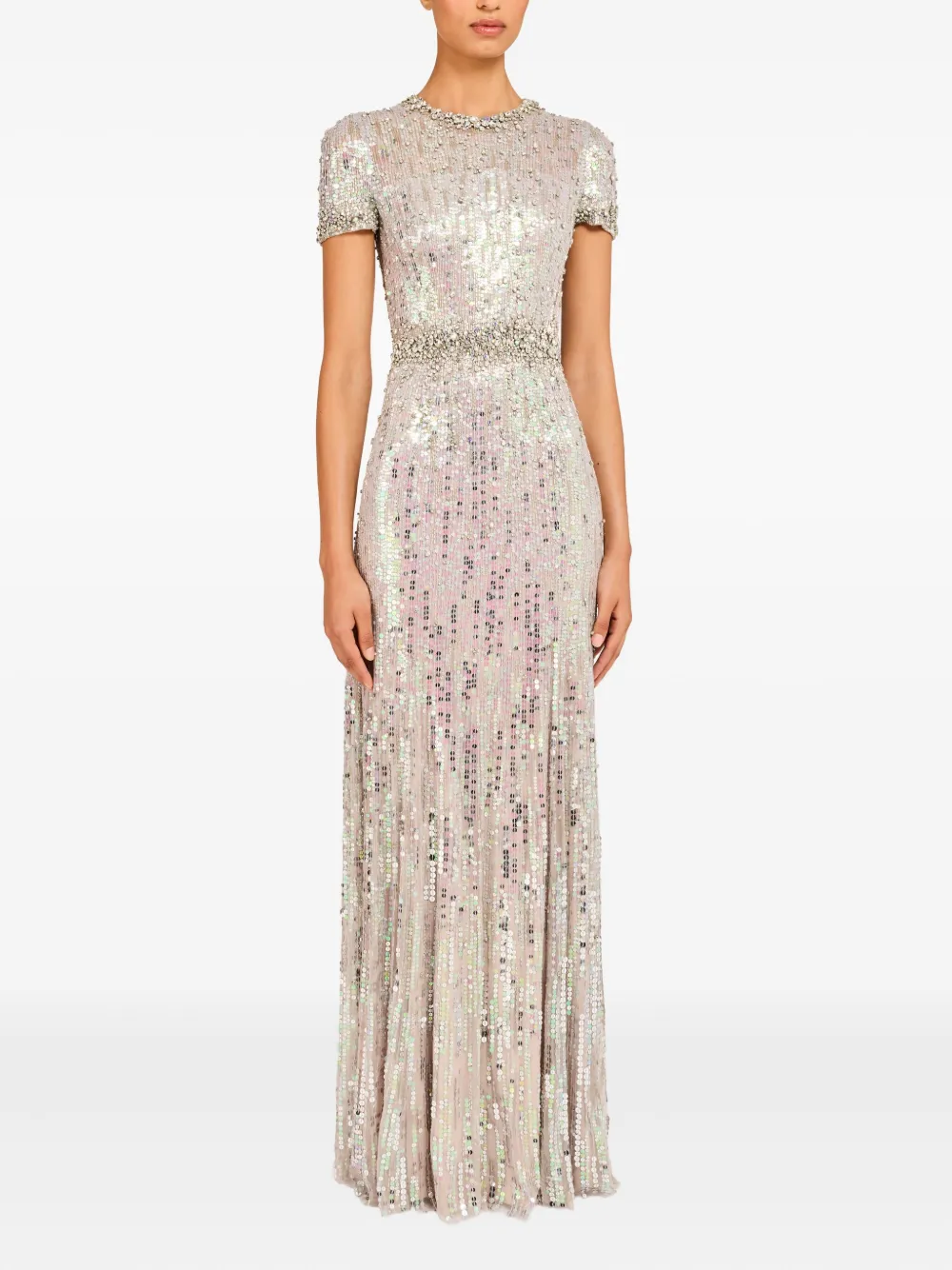 Jenny Packham Sequin-embellished Celeste Dress In Gray