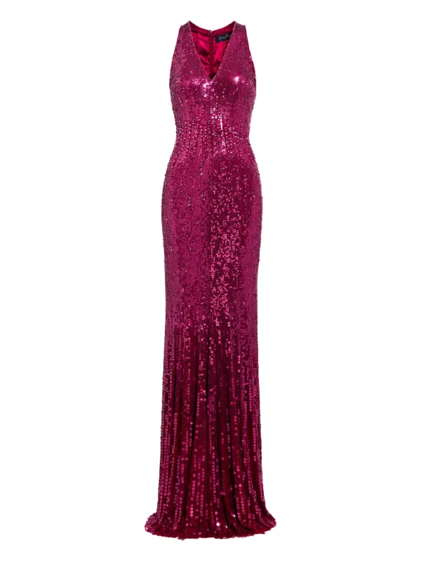 jenny packham pink sequin dress Jenny Packham Lior Strapless Ombr Sequined Chiffon Gown - Women - Pink Dresses