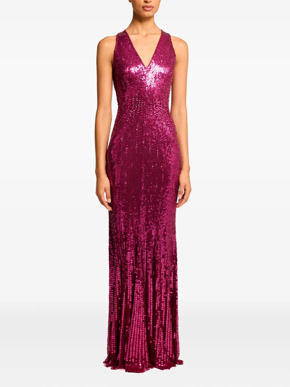 Jenny Packham Sequined V-neck Maxi Dress In Burgundy