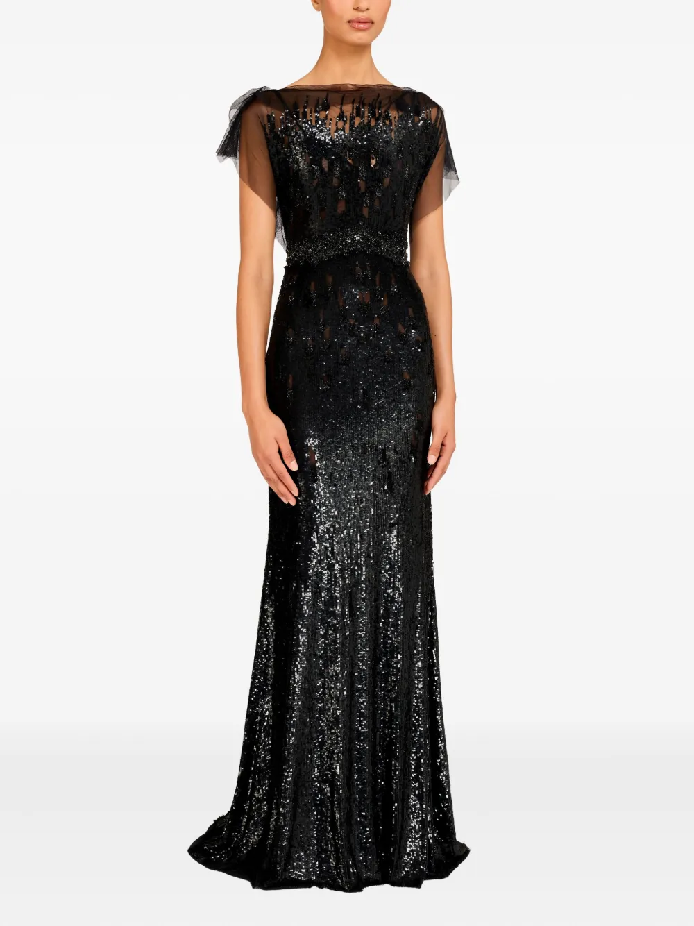 Jenny Packham Magnolia Sequin Gown In Black