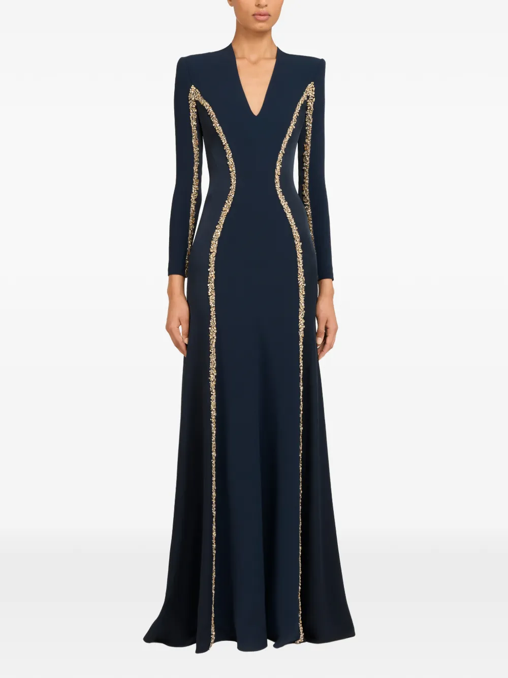 Jenny Packham Verfraaide maxi-jurk met lange mouwen Blauw