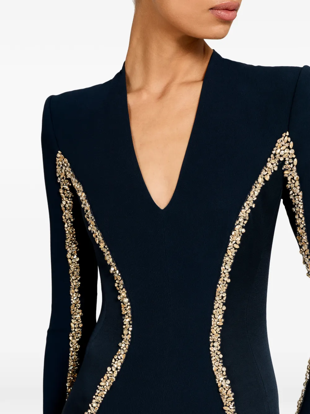 Jenny Packham Verfraaide maxi-jurk met lange mouwen Blauw