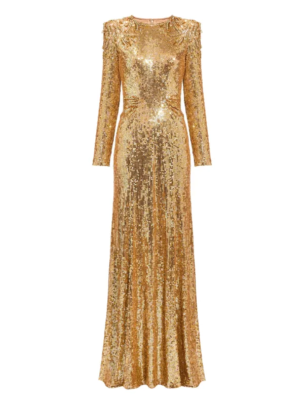 Jenny Packham Sequin Embellished Dulcet Dress | Gold | FARFETCH UK