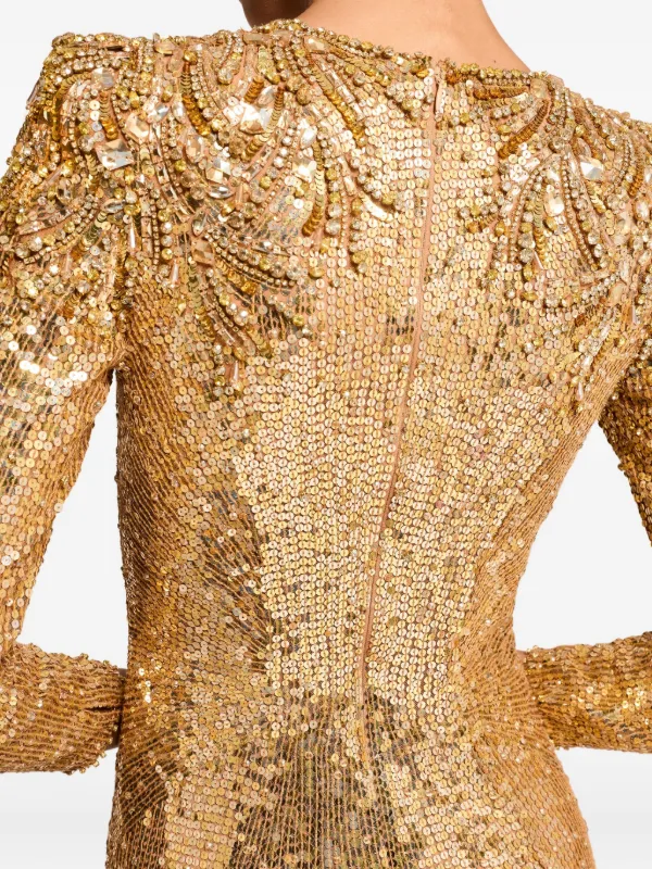 high neck gold sequin dress Handcrafted Fringe Sequin Halter Gown main image 0
