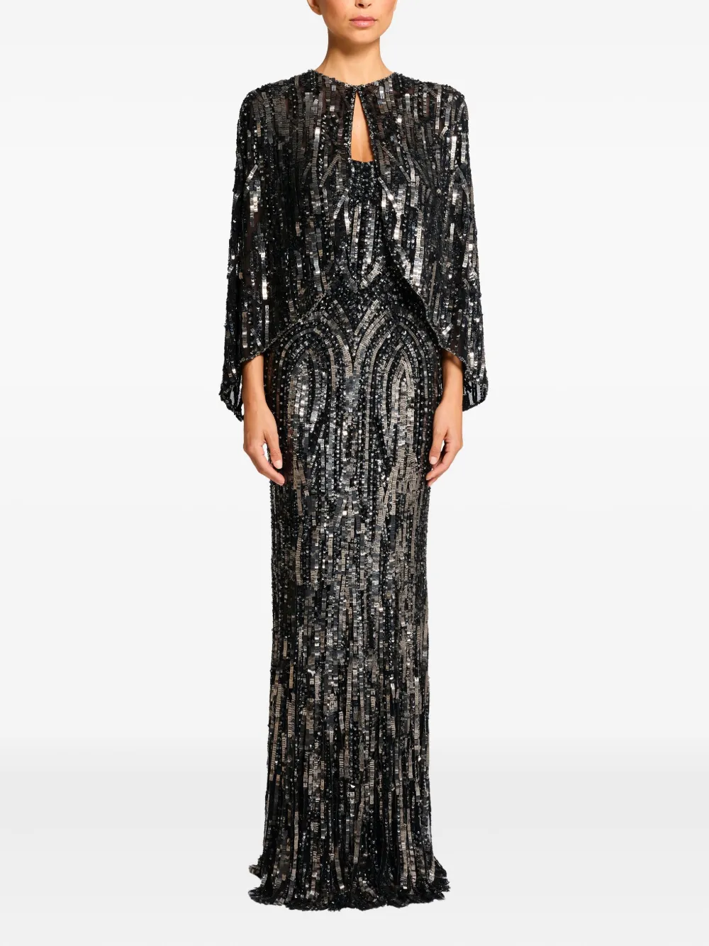 Jenny Packham Sequin-embellished Maxi Dress In Gray