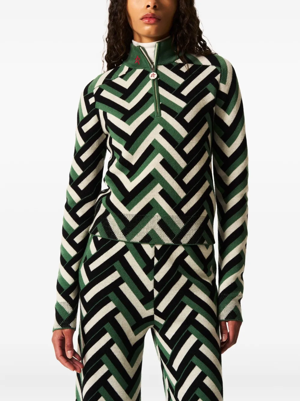 Perfect Moment Chevron-pattern Jumper In Green