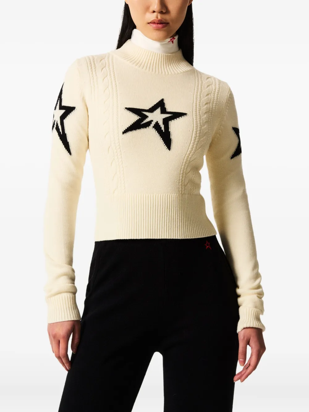 Perfect Moment Star-embellished Cable-knit Sweater In Neutral