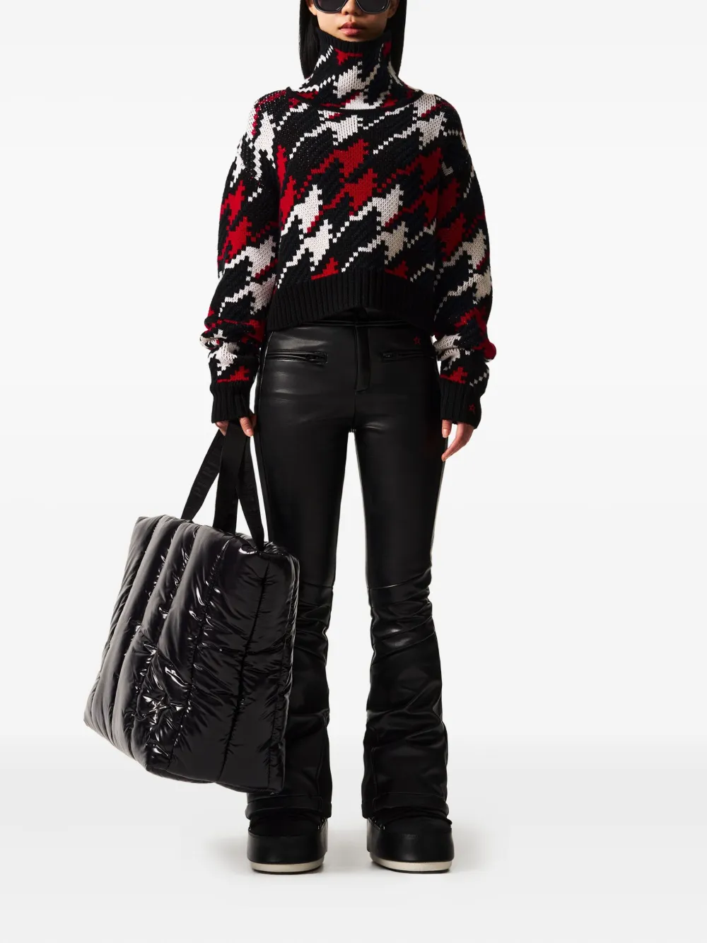 Perfect Moment Houndstooth Merino Wool Turtleneck Sweater Xl In Multi