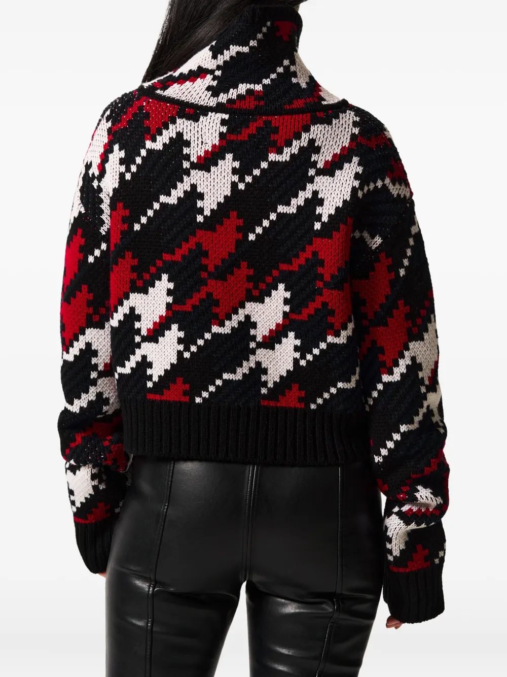 Perfect Moment Houndstooth Merino Wool Turtleneck Sweater Xl In Multi