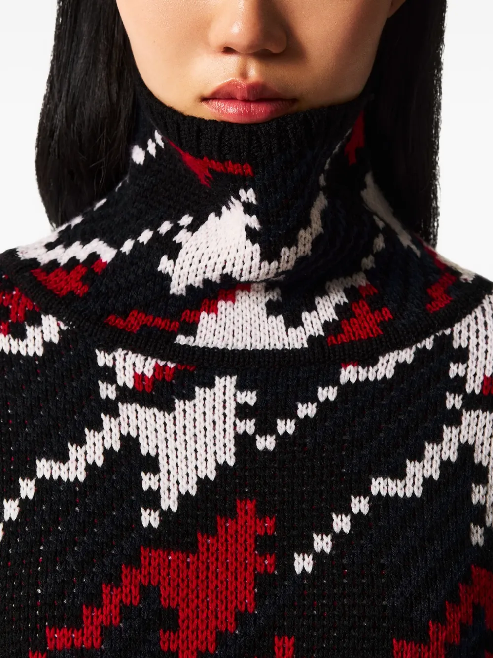 Perfect Moment Houndstooth Merino Wool Turtleneck Sweater Xl In Multi