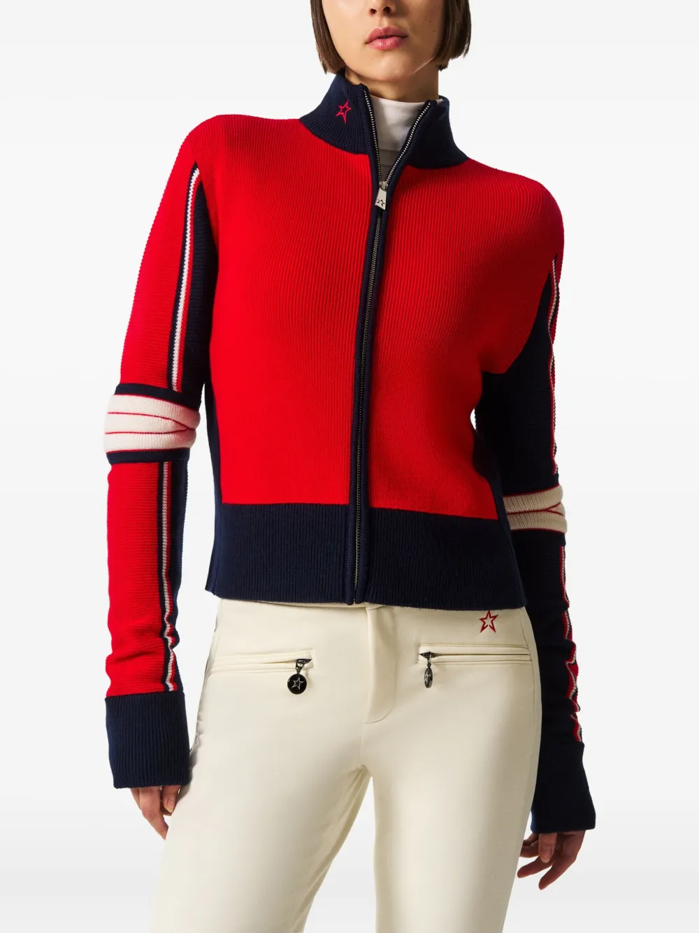 Perfect Moment Zip-up Star-detail Cardigan In Red