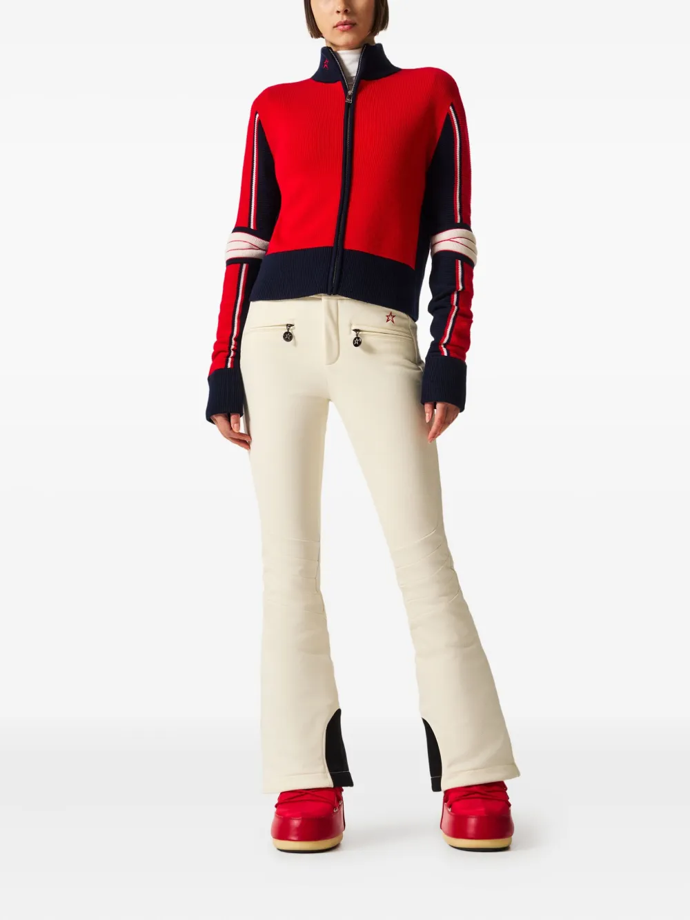 Perfect Moment Zip-up Star-detail Cardigan In Red