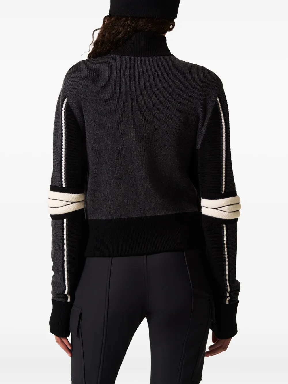 Perfect Moment Stripe-detail Zip-up Cardigan In Animal Print