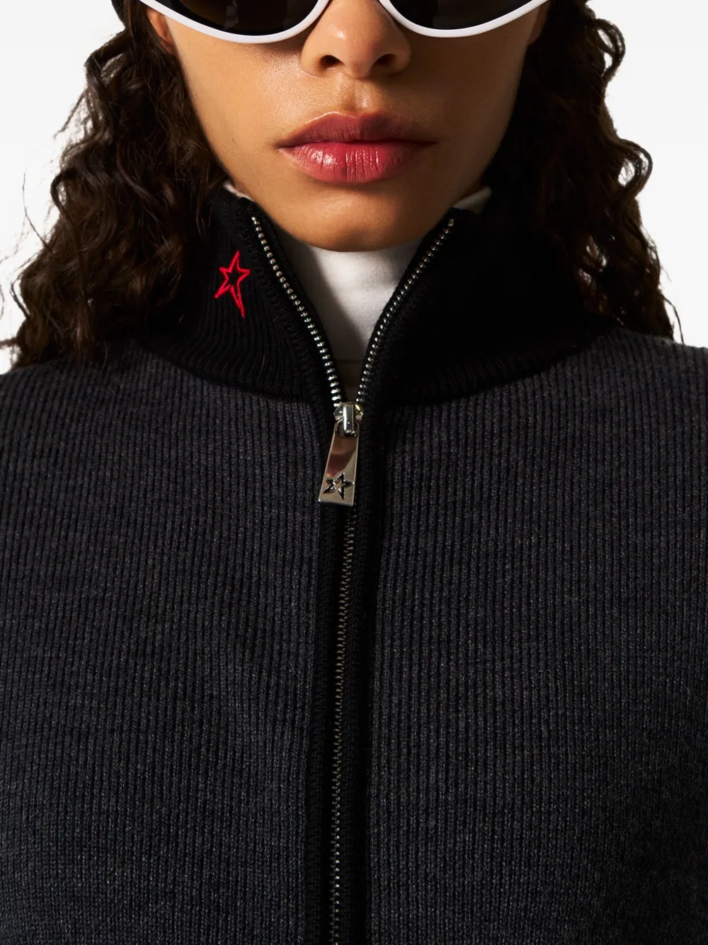 Perfect Moment Stripe-detail Zip-up Cardigan In Animal Print