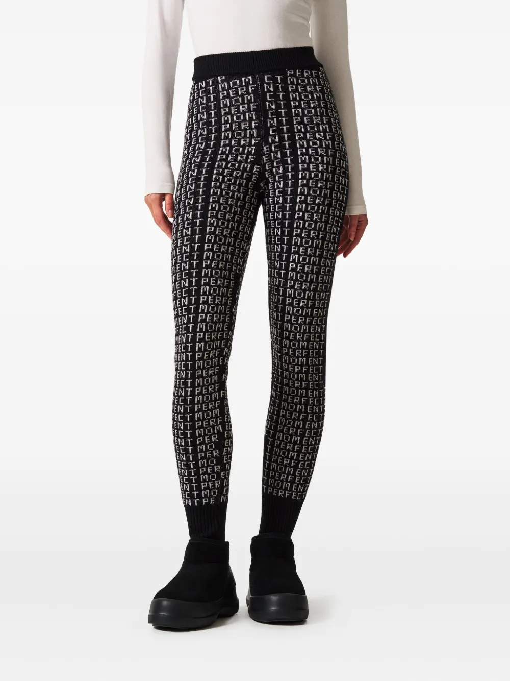 Perfect Moment Monogram Merino Wool Legging Xl In Black