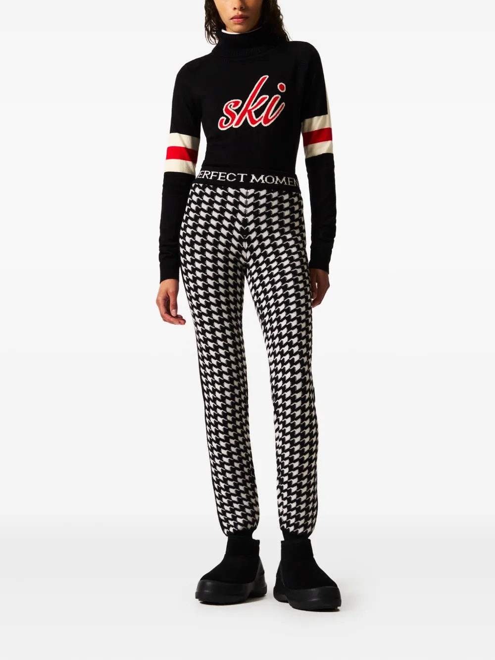 Perfect Moment Broek met pied-de-poule print en logoband - Zwart